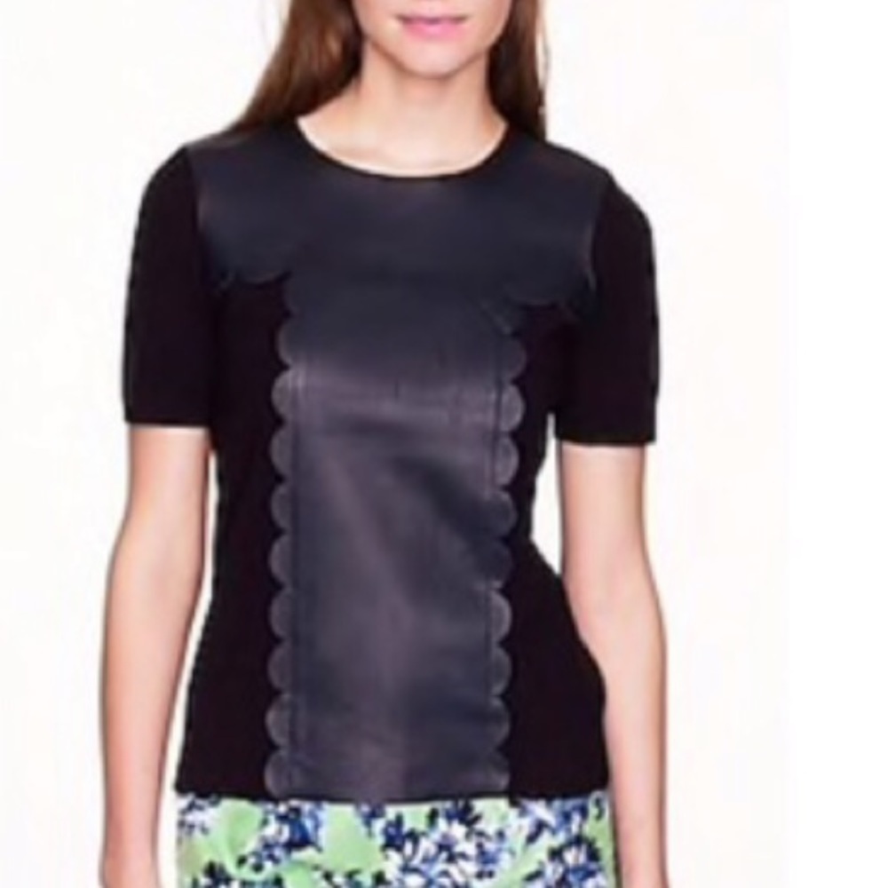 J. Crew Collection scallop leather sweater top